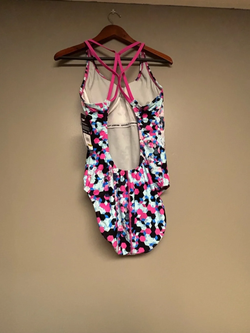 Speedo Colorful Geometric One-Piece Swimsuit - Pink, Black, Blue - Picture 4 of 7
